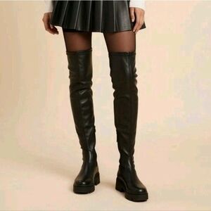 Open Edit Faux Leather Thigh High Over The Knee Chunky Platform Boots Black 9